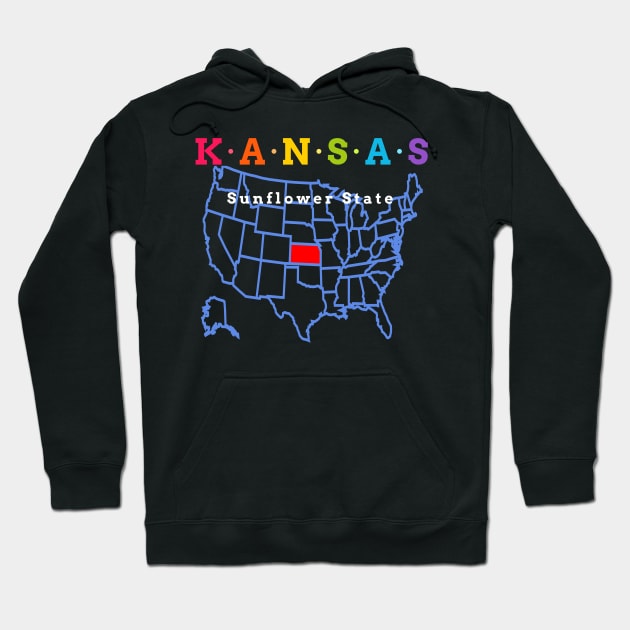 Kansas, USA. Sunflower State - With Map Hoodie by Koolstudio